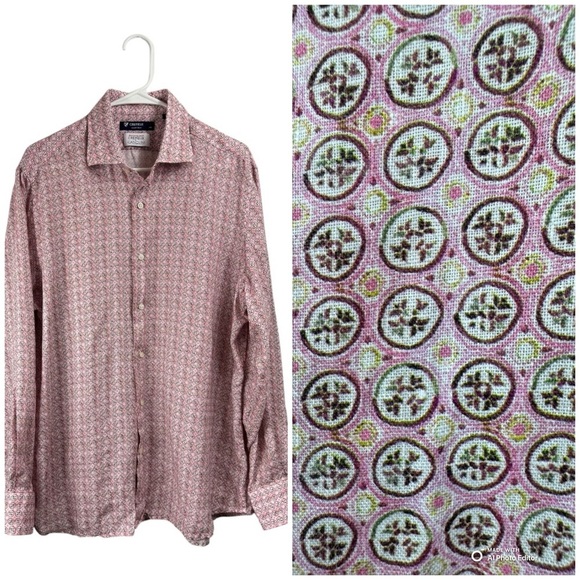Daniel Cremieux Collection Size Large 100% Linen Canclini Dress Shirt Pink - Picture 1 of 8